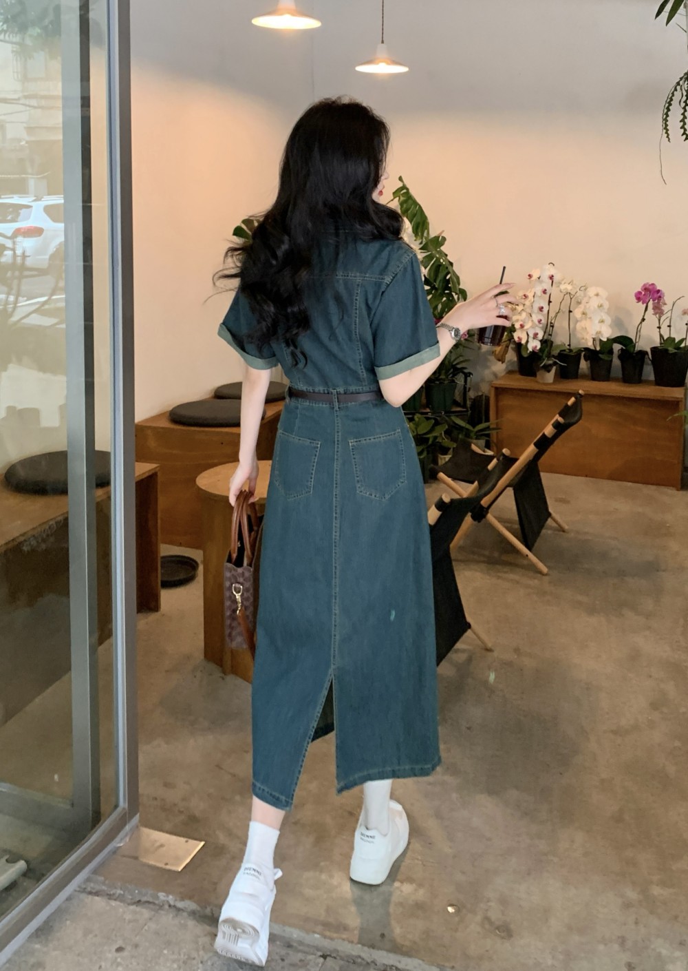 Actual shot and real price~ Summer new retro Hong Kong style niche design long skirt bestie outfit denim dress for women