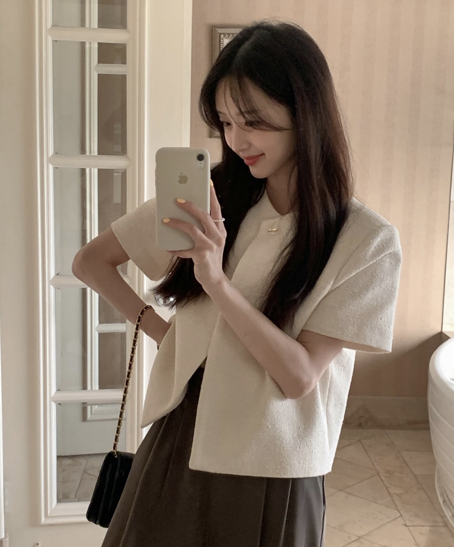 있음 선적 둘 색상 작은 샤넬 스타일 품격 모직물 반팔 재킷
