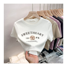 批发92棉/8氨纶40支210g纯棉 修身短款T恤女短袖