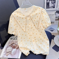 批发2026夏季新款法式波点<b class='q'>衬衫</b>女设计感小众洋气时尚泡泡袖娃娃领上衣
