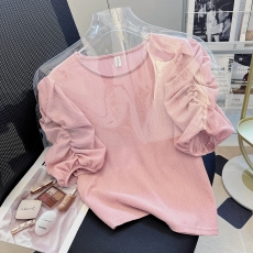 批发2026新款 超仙漂亮洋气小衫泡泡袖雪纺上衣女短袖夏季<b class='q'>T</b><b class='q'>恤</b>衬衫