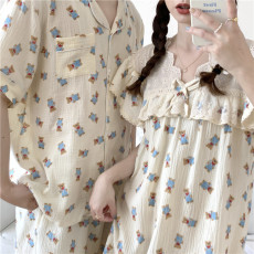 批发实拍实价韩版情侣透气<b class='q'>婴儿</b>棉休闲甜美蕾丝家居服睡衣套装连衣裙