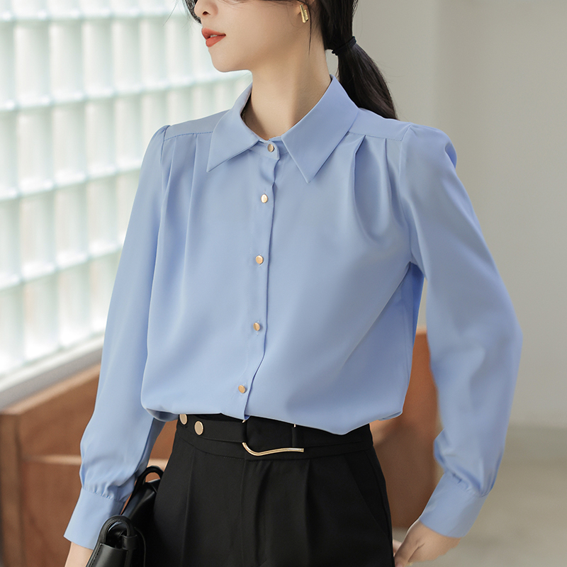 MY12018# 新款宽松简约长袖白衬衫女单排扣气质通勤上衣衬衣女女裝貨源服裝批發