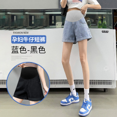 现货孕妇牛仔短裤夏季宽松型简约休闲牛仔裤超短裤托腹裤