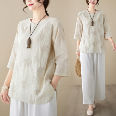 批发实拍2025夏季新品棉麻水溶刺绣中式双层显瘦<b class='q'>清凉</b>透气上衣