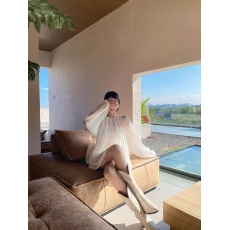 批发REAL THEN 新品慵懒周末仙女度假感白色薄透真丝皱<b class='q'>连衣裙</b>短裤套装