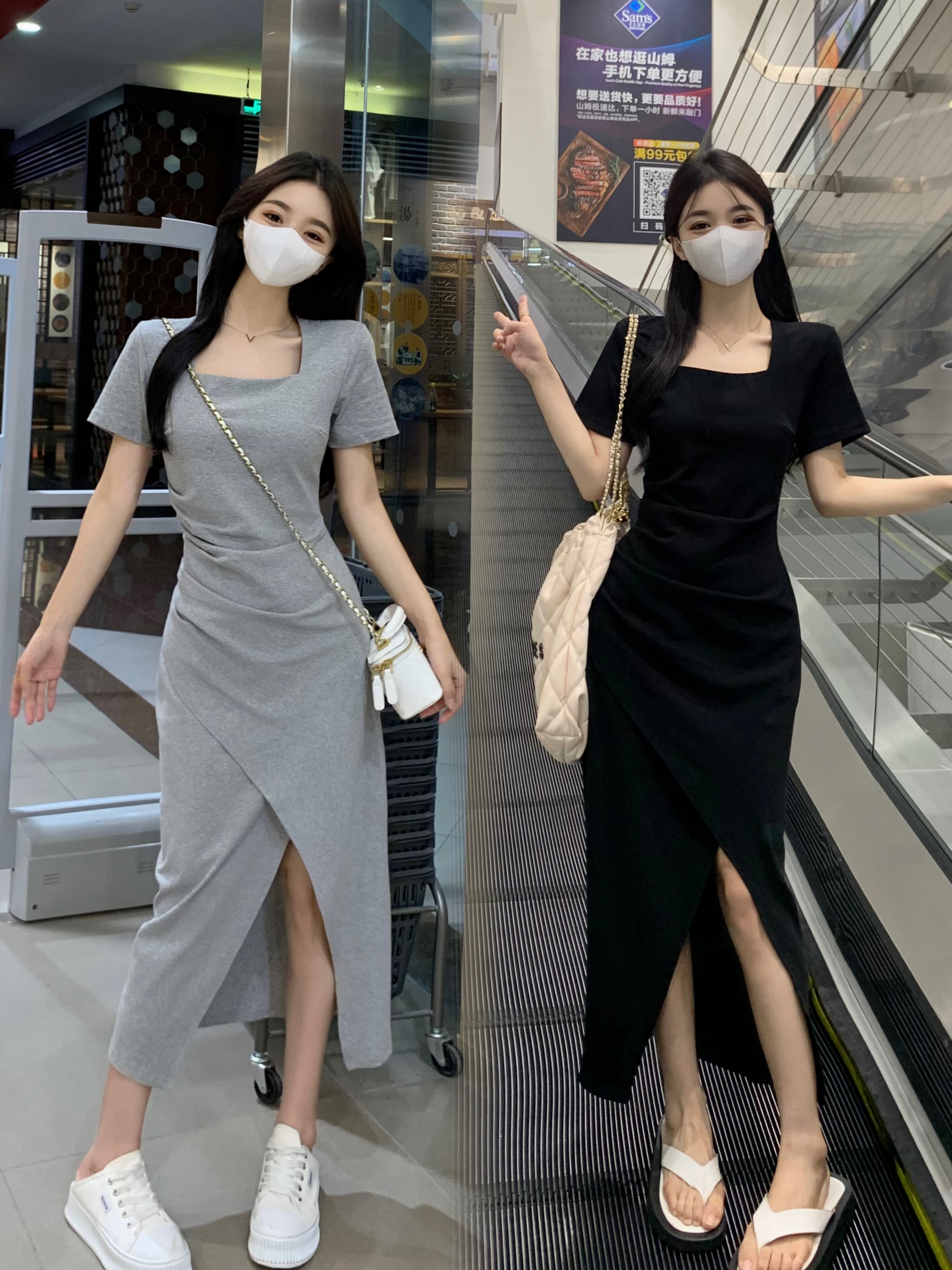 FA34045# 大码女装韩版不规则开叉设计感包臀连衣裙胖mm简约裙子 服裝批發女裝批發服飾貨源
