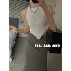 批发欧美INS辣妹夏季新款性感外穿内搭修身前长后短针织<b class='q'>背心</b>纯色吊带