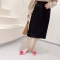 2023春季新款高跟欧美风纯色尖头花朵装饰露跟凉鞋女包头宴会单鞋轮播图4