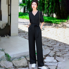 批发高级感西<b class='q'>装</b><b class='q'>连体</b><b class='q'>裤</b>女2026夏季新款<b class='q'>韩版</b>高腰显瘦V领阔腿连衣<b class='q'>裤</b>