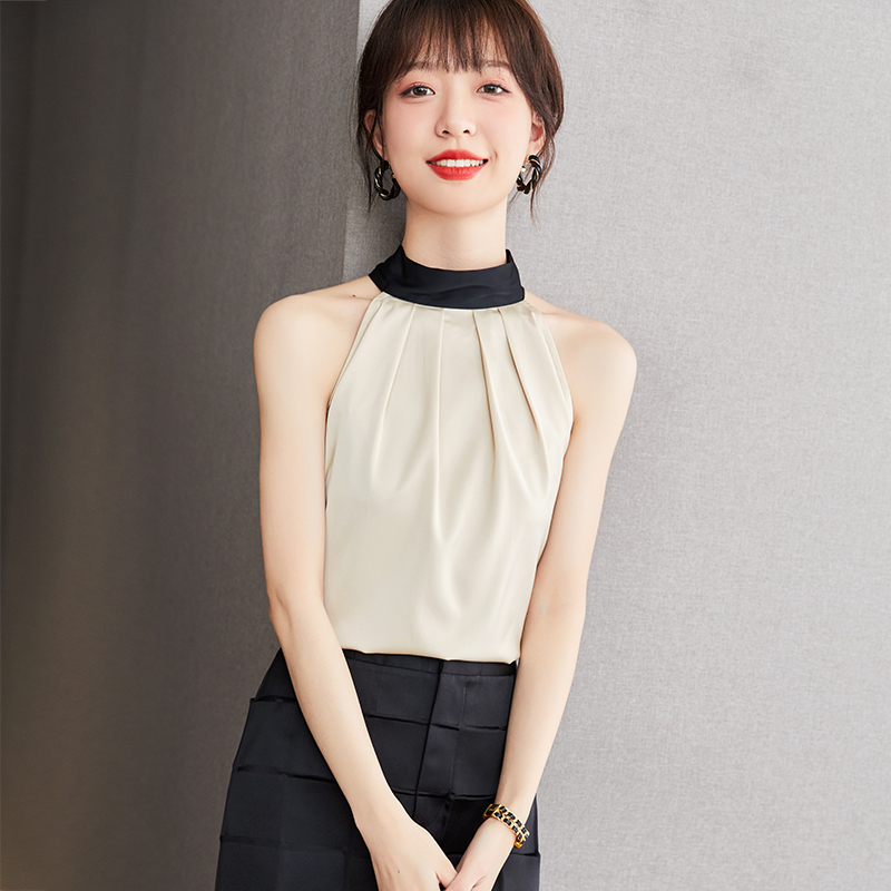 실사 2026 여름 프랑스식 오프숄더 행침 목 리본 맨위 고급 센스 작은 대중 디자인 센스 민소매 쉬폰 블라우스
