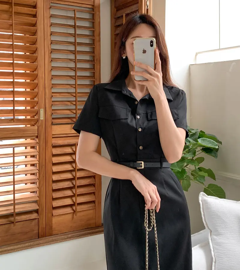 레트로 무드 끈 장식 원피스 (허리끈 포함) 상세 이미지 22