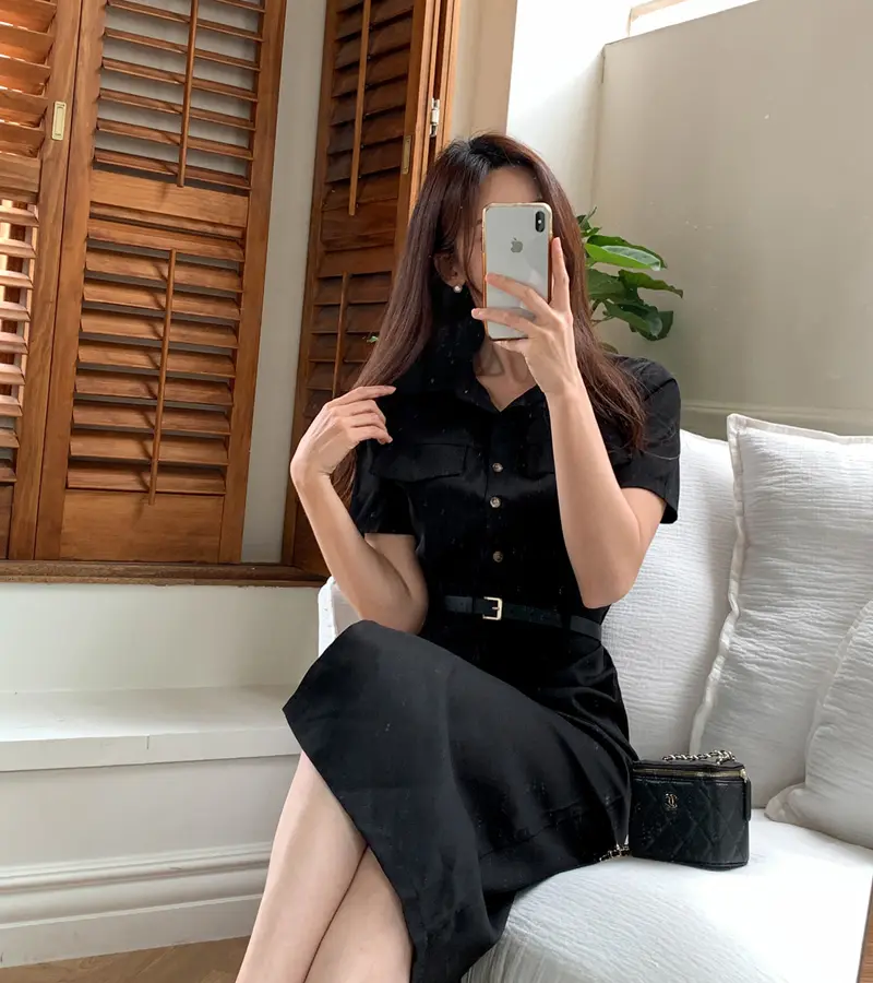 레트로 무드 끈 장식 원피스 (허리끈 포함) 상세 이미지 26