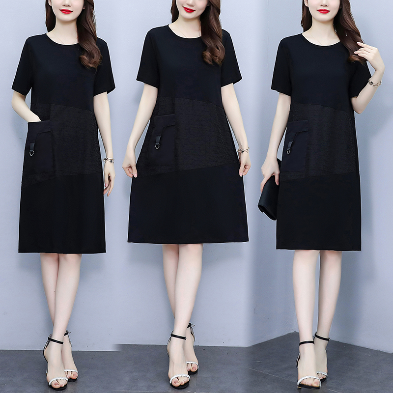 MY13318# 大码女装夏新款胖mm韩版时尚宽松显瘦拼接中长款休闲连衣裙...