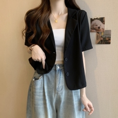 批发实拍夏装大码女装<b class='q'>小西装</b>短款小个子设计感西服上衣M 4XL200斤
