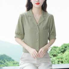 批发实拍 蜂窝格<b class='q'>西装</b>领衬衫女2026夏季新款高端垂感透气韩版短袖上衣