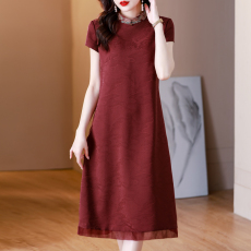 批发2023香云纱连衣裙女<b class='q'>夏</b>新款气质高端真丝桑蚕丝改良旗袍妈妈款