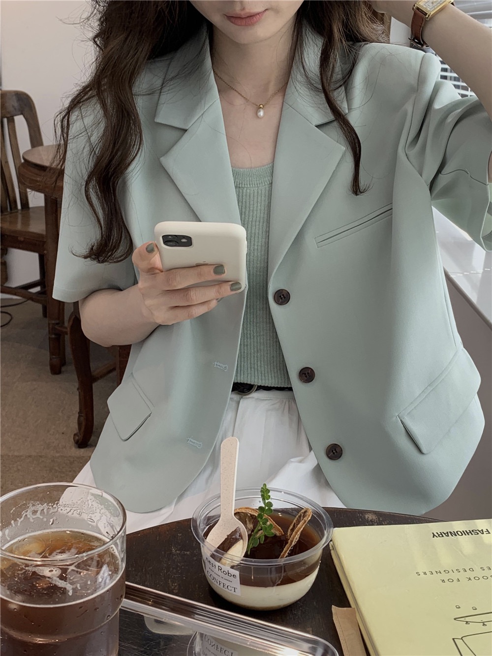 FA35196# 韩国短袖西装外套夏宽松百搭薄款设计感小众短款小西服上衣 服裝批發女裝批發服飾貨源