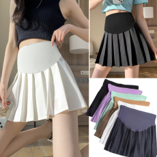 批发孕妇半身裙夏季百搭冰丝<b class='q'>西装</b>料<b class='q'>糖果</b><b class='q'>色</b>显瘦森系纯<b class='q'>色</b>A字托腹百褶裙