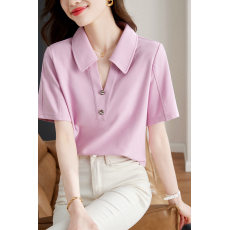 批发实拍◆◆复古POLO领显瘦<b class='q'>短袖</b><b class='q'>T</b><b class='q'>恤</b>夏季梨形身材微胖MM穿搭上衣