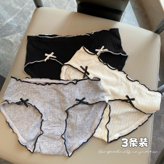 批发实拍实价 日系<b class='q'>简约</b>甜美少女蝴蝶结中腰纯棉内裤三角打底裤3条装