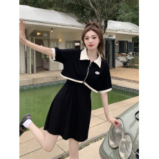 批发大码黑色吊带<b class='q'>连衣裙</b>女夏装时尚两件套微胖mm遮肚显瘦背心裙子套装