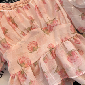 RM23492#法式甜美方领碎花雪纺衬衫女夏季设计感高级洋气超仙收腰短款上衣