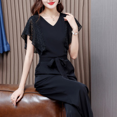 批发秒变大长腿<b class='q'>连体裤</b>子2025夏季新款简约气质<b class='q'>雪纺</b>拼接轻薄百搭<b class='q'>连体裤</b>