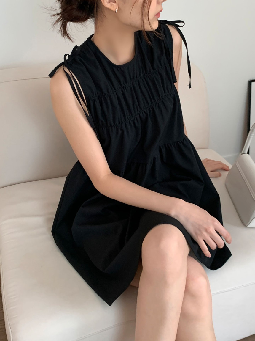 있음 선적 한국 chic 레트로 주름 센스 레이스업 조끼 원피스