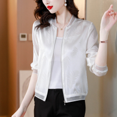 批发重磅真丝棒球短<b class='q'>外套</b>女上衣夏季新款时尚气质桑蚕丝<b class='q'>防晒</b>衣开衫小衫