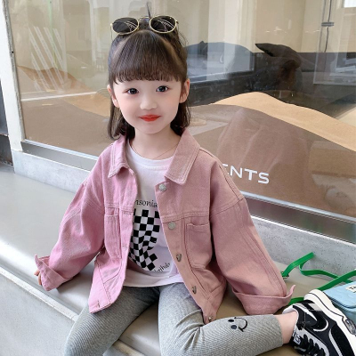 纯棉牛仔外套女童粉色牛仔外套2023春装新款韩系童装衣服