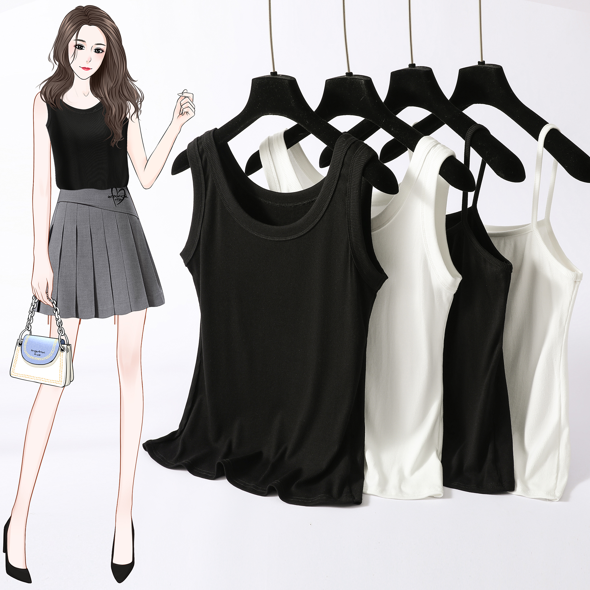 RY4018# 实价外穿螺纹吊带背心女内搭夏打底防走光无袖背心