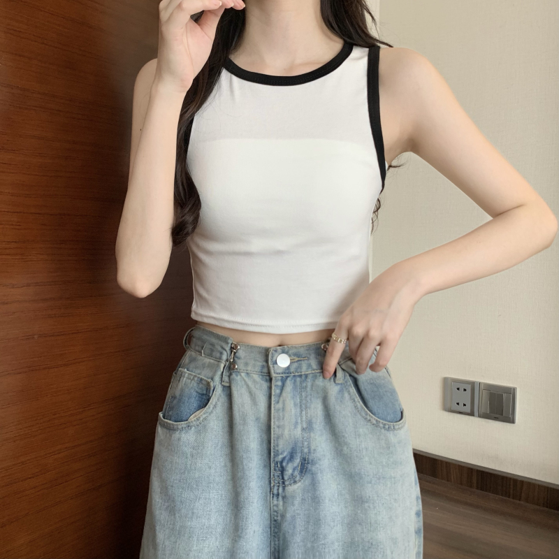 Real price, real shot, spring and summer Korean contrasting color camisole women's sweet and spicy sleeveless bottoming top
