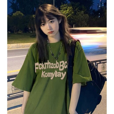 重磅精梳纯棉220克新款bm港味宽松百搭上衣chic卡通印花短袖T恤女