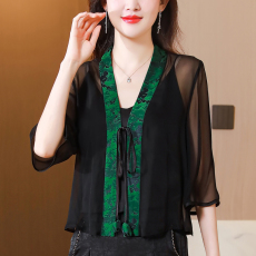 批发经典夏季薄款女真丝开衫短款外套高端透气百搭防晒外搭上衣