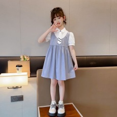批发<b class='q'>女童</b>连<b class='q'>衣裙</b>夏装2026新款儿童网红公主裙洋气夏季大童假两件<b class='q'>背带裙</b>