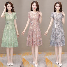 批发实拍<b class='q'>夏</b>季连衣裙简约超修身A字裙中长裙短袖套头