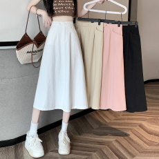 批发实拍 高腰遮胯水洗<b class='q'>牛仔</b>裙显瘦樱花粉a字半身裙中长款工装裙伞裙