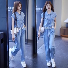 批发天丝牛仔套装<b class='q'>夏</b>季薄款甜辣酷女装无袖网红炸街运动风阔腿裤两件套