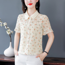 2023夏季新款百搭衬衣时尚妈妈装女士印花上衣中老年妈妈装大码