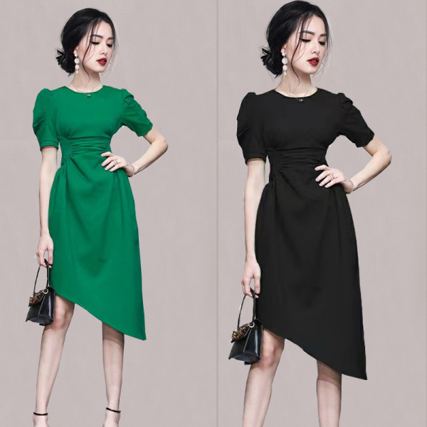 RM11860#夏季新款时尚高级感修身显瘦不规则设计感气质淑女中长连衣裙
