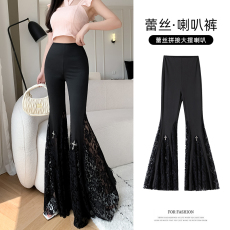 批发实拍2026春季新款韩版高腰显瘦蕾丝鱼尾喇叭裤休闲大喇叭长裤