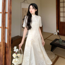 批发旗袍改良提花雪纺<b class='q'>连衣裙</b>女2026夏新款新中式国风复古惊艳提花裙