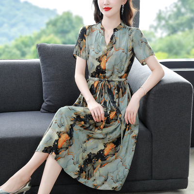 妈妈装夏款洋气连衣裙气质高贵40岁50中老年女装短袖母亲节长裙子