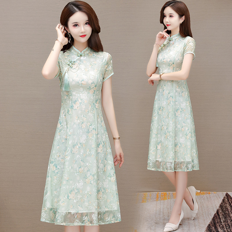 RY775# 实拍旗袍新款改良女夏季年轻款气质高端奥黛小个子蕾丝连衣裙