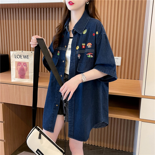 RM11131#原版刺绣 设计感减龄短袖牛仔外套女夏季韩版洋气外套