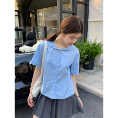批发实价不减实拍小个子娃娃领甜美衬衫<b class='q'>韩版</b>小众别致衬衣纯色翻领T恤