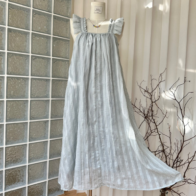 楚楚 限定羽毛 吊带方领连衣裙女夏中长款显瘦精致度假风公主裙
