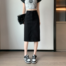 批发实拍2026夏季黑色<b class='q'>牛仔</b>裙女高腰弹力半身裙小个子显高a字包臀中裙