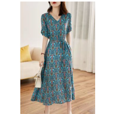 批发外贸<b class='q'>原</b><b class='q'>单</b>品牌剪标尾<b class='q'>单</b>清仓夏季复古碎花连衣裙女气质收腰V领长裙